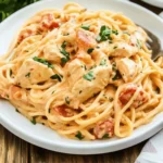 š Chicken Spaghetti Recipe: Creamy, Cheesy Comfort Food Classic 2 Creamy chicken spaghetti served on a white plate with parsley garnish
