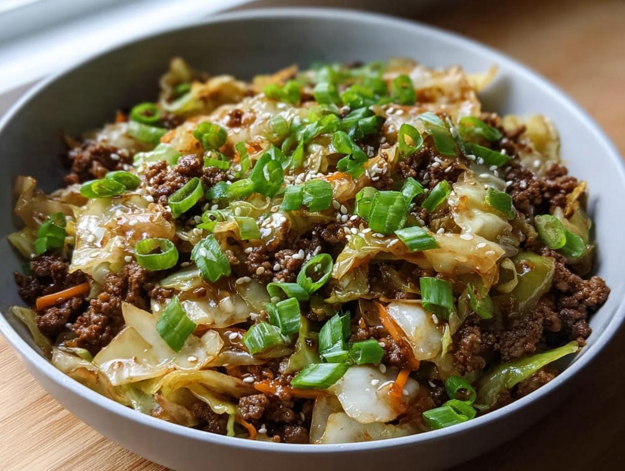 Chinese Ground Beef and Cabbage Stir Fry