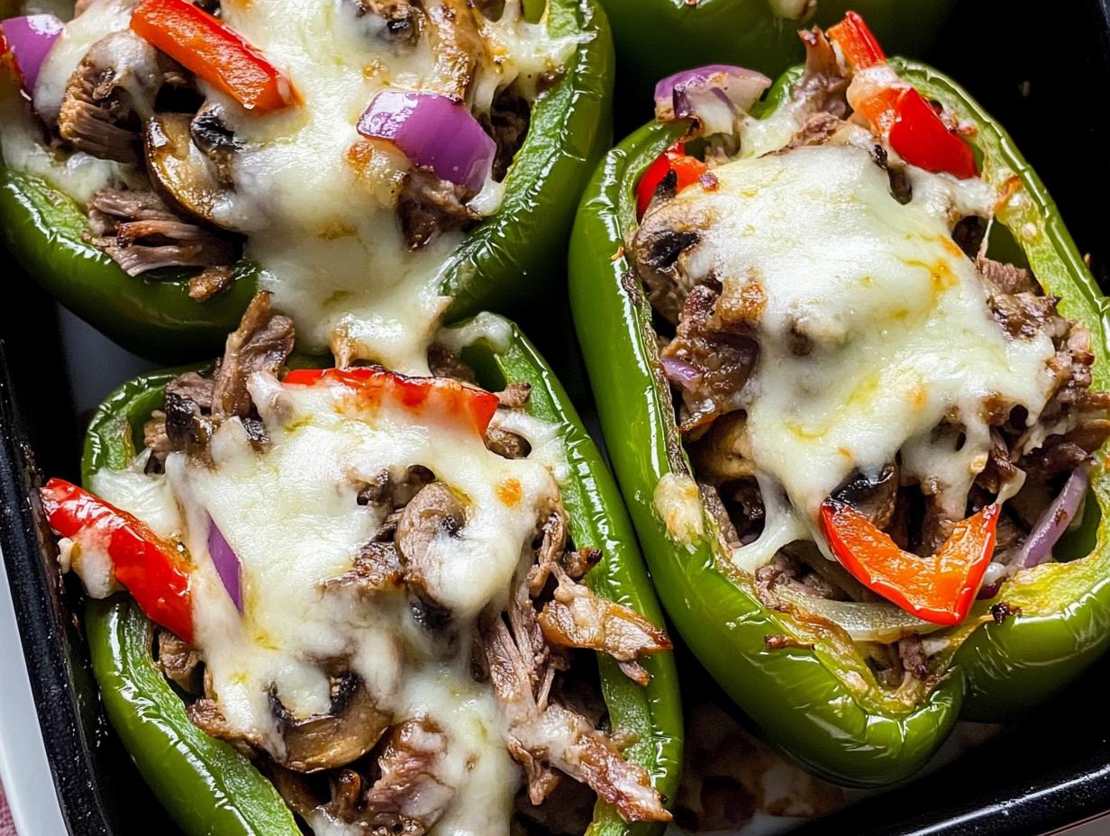 Juicy Philly Cheesesteak Stuffed Peppers in 40 Minutes